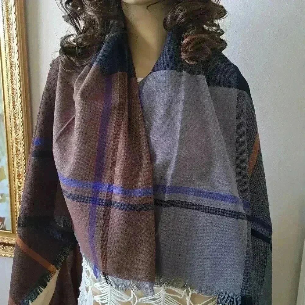WRAP SHAWL PLAID Grey-Brown